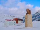 Bust of Lenin Russian coal mining town Barentsburg at fjord Gronfjorden Norway-Svalbard Art Print